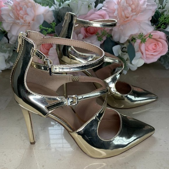 Strappy Gold Stiletto Heels 7.5 - Picture 2 of 9